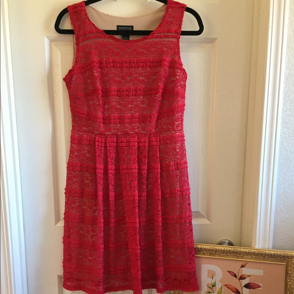Red Strapless Knee Length Dress